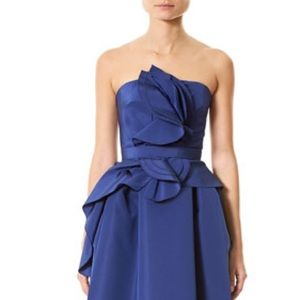 Carolina Herrera blue ruffle strapless dress